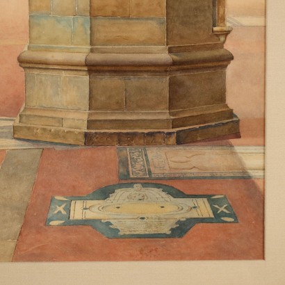 Intérieur d\'Église Aquarelle sur Papier Italie 1881