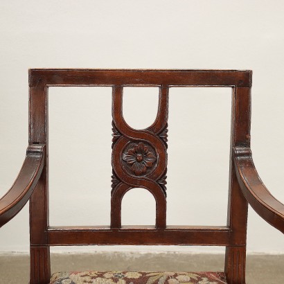 Group of 6 Neoclassical Chairs and Armchair Walnut Italy XVIII Century