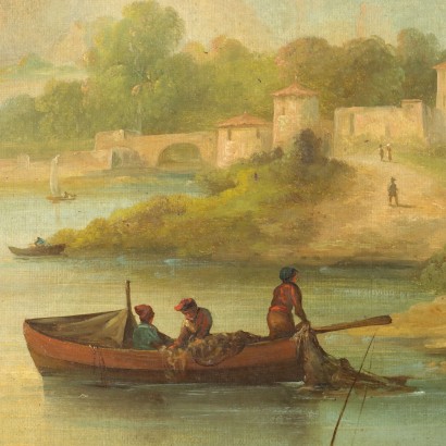 Paysage Fluvial Huile sur Toile Italie 1849