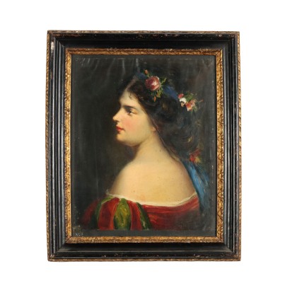 Portrait d'une Jeune Fille Huile sur Carton Italie XIX Siècle