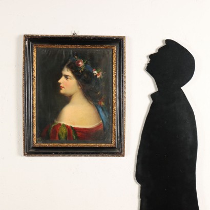 Portrait of a Noblewoman Oil on Cardboard Italy XIX Century