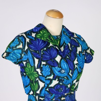 Robe Vintage à Fleurs Coton Taille S Italie Années 1950-1960