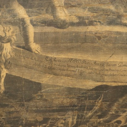 Allegorical Representation Engraving on Silk Italy XVII Century