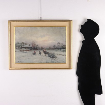 arte, arte italiana, pittura novecento italiana,Ivan Karpoff ,Paesaggio Invernale con Slitta,Ivan Karpoff