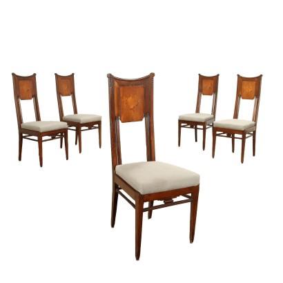Gruppe von 5 Liberty-Stühlen Mahagoni Italien XX Jhd