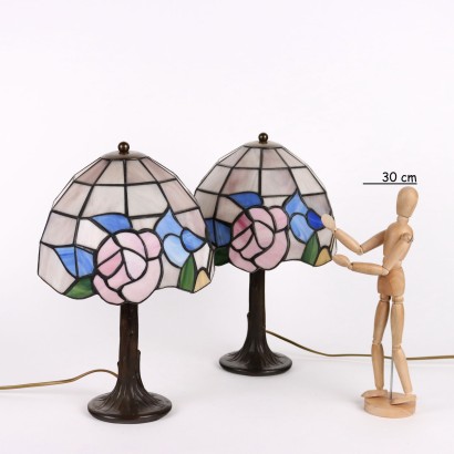 Paire de Lampes de Table Style Tiffany Verre Italie XX Siècle