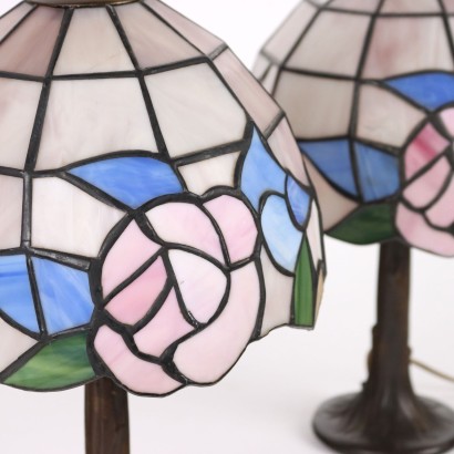 Paire de Lampes de Table Style Tiffany Verre Italie XX Siècle