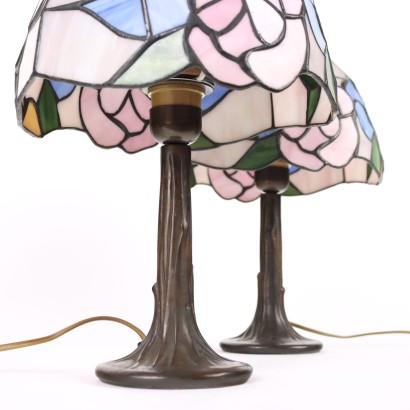Paar Tischlampen Tiffany-Stil Glas Italien XX Jhd