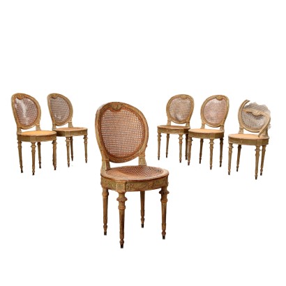 Group of 6 Neoclassical Style Chairs Beech France XIX Century