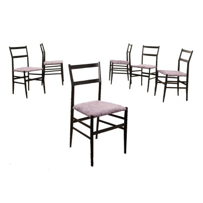 Group of 6 Chairs Cassina Super Leggera Fabric Italy 1970s