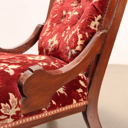 Umbertinischer Sessel und Stuhl Nussbaum Italien XIX Jhd