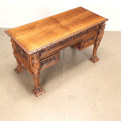antiques, desk, antique desks, antique desk, antique Italian desk, antique desk, neoclassical desk, 19th century desk, Neo-Renaissance Open Desk