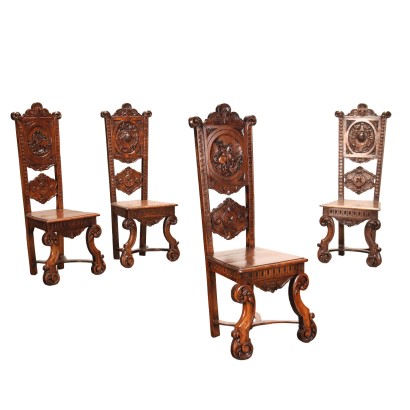 Group of 4 Neo-Renaissance Chairs Beech Italy XIX Century