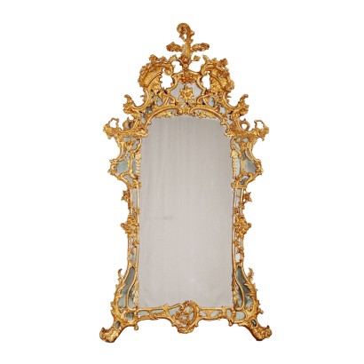 Ancient Baroque Mirror Tuscany '700 Gilded and Carved Wood