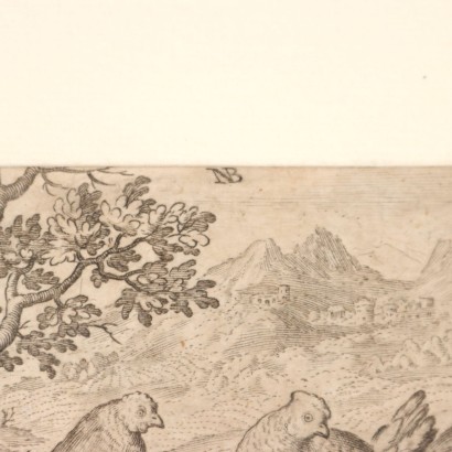 Grabado de Nicolas De Bruyn 1594, Tres gallinas y dos gallos, Grabado de Nicolas De Bruyn 1594, Nicolaes De Bruyn, Grabado de Nicolas De Bruyn 1594, Nicolaes De Bruyn, Nicolaes De Bruyn