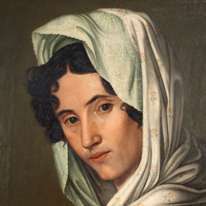 Portrait Feminin Huile sur Toile Italie XIX Siècle