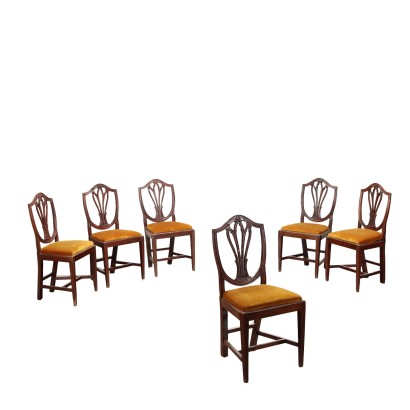 Groupe de 6 Chaises Style Hepplewhite Acajou Angleterre XX Siècle