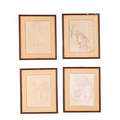 Gruppe von 4 Zeichnungen A. Salvadori Italien 1940er-1950er