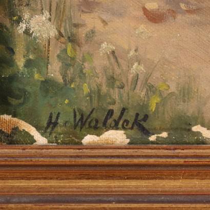 dipinto ,Dipinto di H.Waldek,Figura femminile con cesto di fiori,H. Waldek,H. Waldek,Dipinto di H. Waldek,H. Waldek