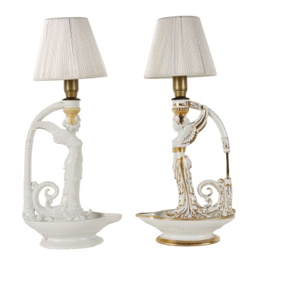 Pair of Neoclassical Style Lamps Porcelain Italy XX Century