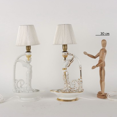 Paire de Lampes Manufacture Capodimonte Porcelaine Italie XX Siècle