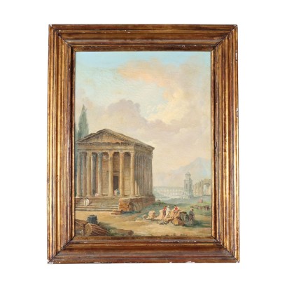 Landscape with Architecture Oil on Canvas Italy XIX Century
