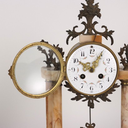 antiquariato, orologio, antiquariato orologio, orologio antico, orologio antico italiano, orologio di antiquariato, orologio neoclassico, orologio del 800, orologio a pendolo, orologio da parete,Trittico Orologio in Marmo e Bronzo