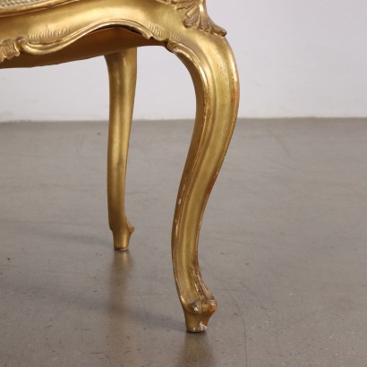 Paar Stühle und Hocker im Rokoko-Stil Holz Italien XIX-XX Jhd