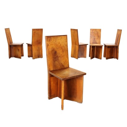 Group of 6 Chairs Walnut Burl Italy 1920s-1930s