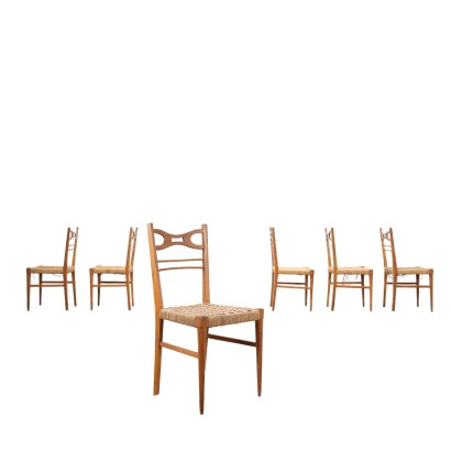 Group of 6 Chairs Beech Italy 1940s-1950s