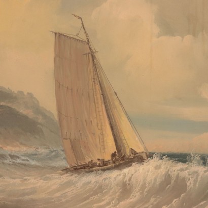 Seascape Tempera on Canvas Italy XIX-XX Century