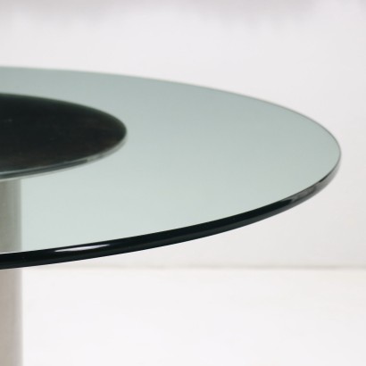 Mesa de metal con tapa de cristal, mesa de los años 70