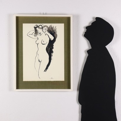 Disegno a China di Renato Guttuso ,Nudo femminile,Renato Guttuso,Renato Guttuso,Renato Guttuso