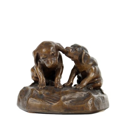 F. Gornik Pair of Little Dogs Bronze Austria XX Century