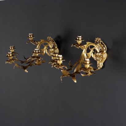 Paire d\'Appliques Style Rococo Bronze Italie XX Siècle