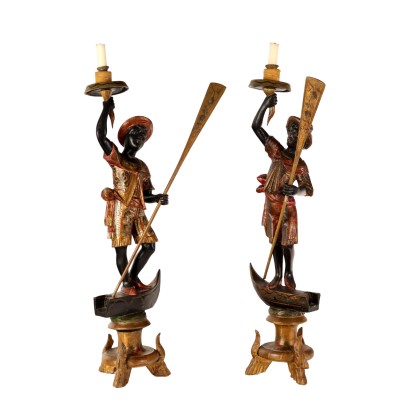Pair of Torch Holders Wood Italy XX Century
