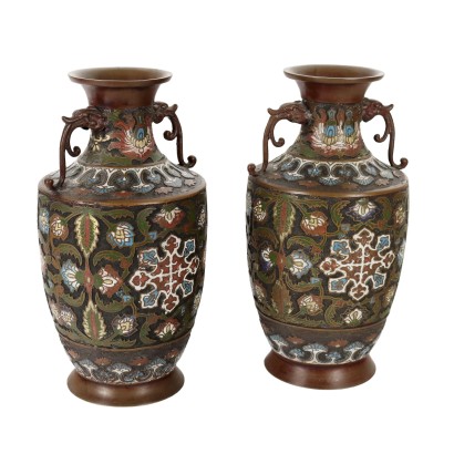 Pair of Cloisonné Vases Bronze Japan XIX-XX Century
