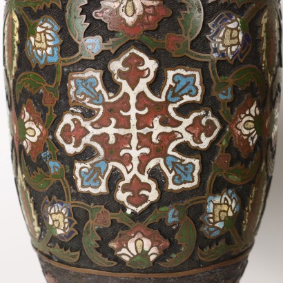 Paire de Vases Cloisonné Bronze Japon XIX-XX Siècle