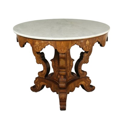 Round Table Charles X Walnut Maple Italy XIX Century
