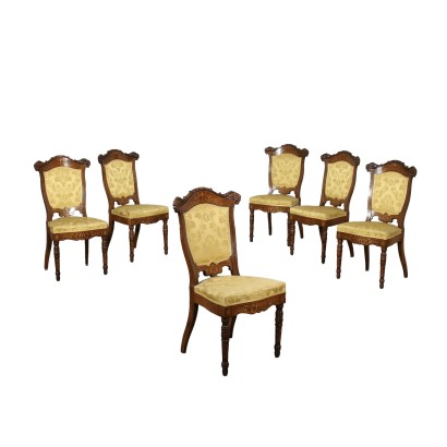 grupo de sillas con incrustaciones, seis sillas Charles X