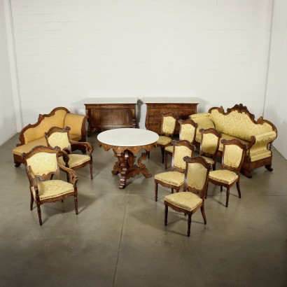 grupo de sillas con incrustaciones, seis sillas Charles X