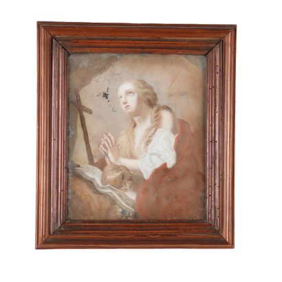 Pintura bajo vidrio con Magdalena Penitente siglo XVIII