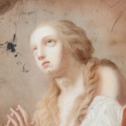 La Madeleine Penitente Peinture sous Verre Italie XVIIIe Siècle