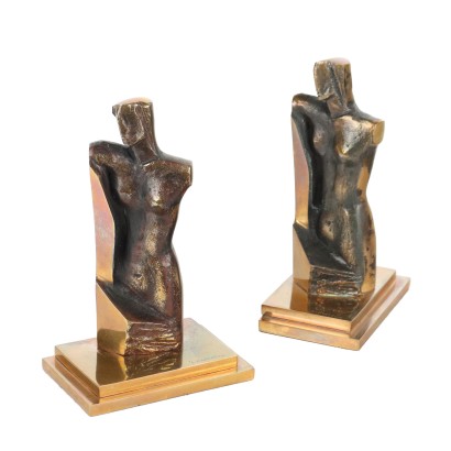 Paire de Sculptures L. Marzatico Bronze Italie XXe Siècle