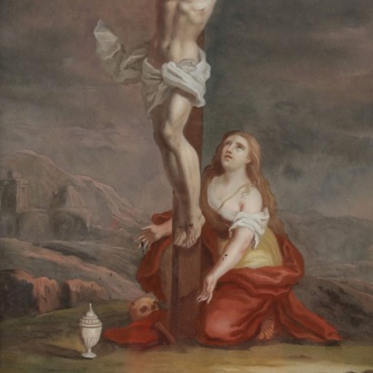 Christ Crucified Under Glass Painting Italy XVIII Century