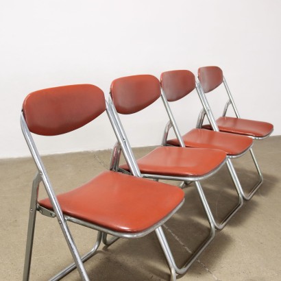 Group of 4 Folding Chairs Leatherette Italy 1970s