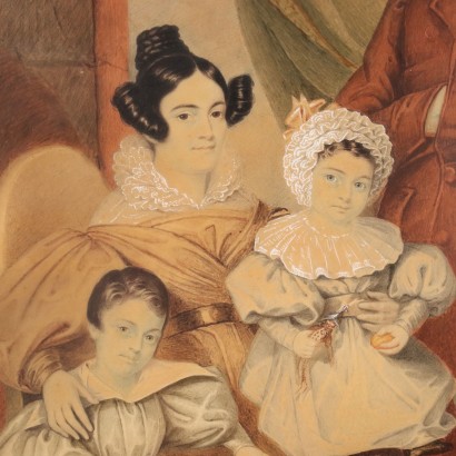 Portrait de Famille Pastels sur Papier Italie XIXe Siècle