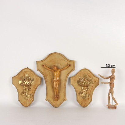 Triptych with Crucifix Bronze Italy XX Century