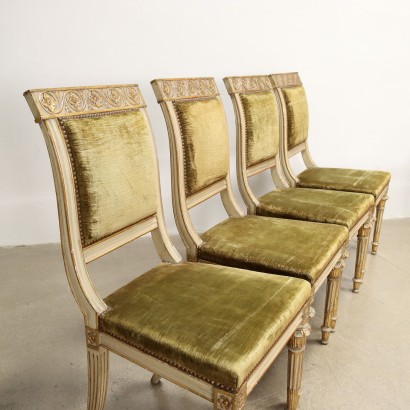 Group of 10 Chairs Neoclassical Wood Italy XX Century