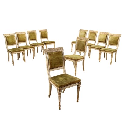 Gruppe von 10 Stühlen Neoklassicher Stil Holz Italien XX Jhd